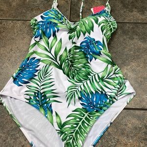 NEW Pat Pat Green Leaf Print One Piece Swimsuit Size XL